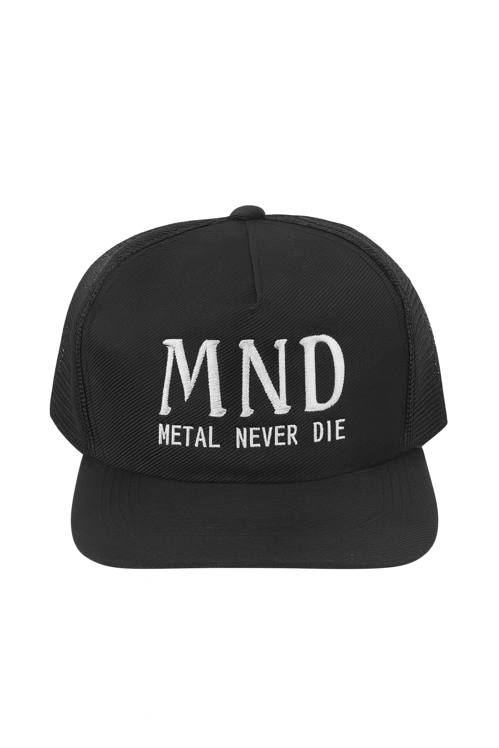 Boné Trucker Oficial MND – Metal Never Die (Preto ou Bordô)