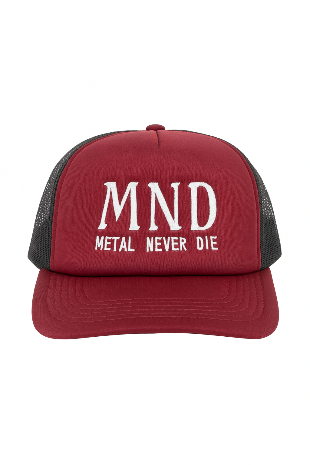 Boné Trucker Oficial MND – Metal Never Die (Preto ou Bordô)