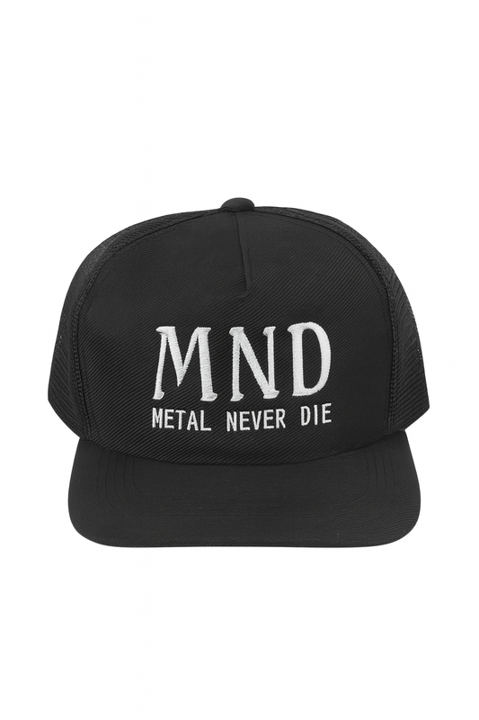 Boné Trucker Oficial MND – Metal Never Die (Preto ou Bordô)